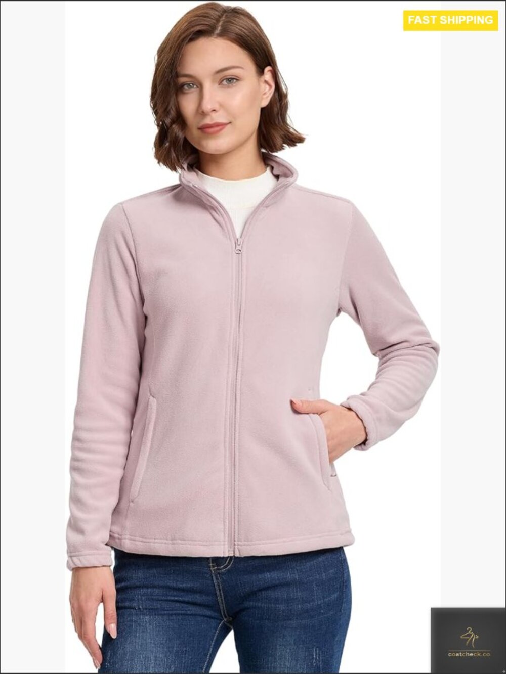 Long Sleeve Zip Up Fleece Jacket Classic Fit Polar Lightweight Winter Coat